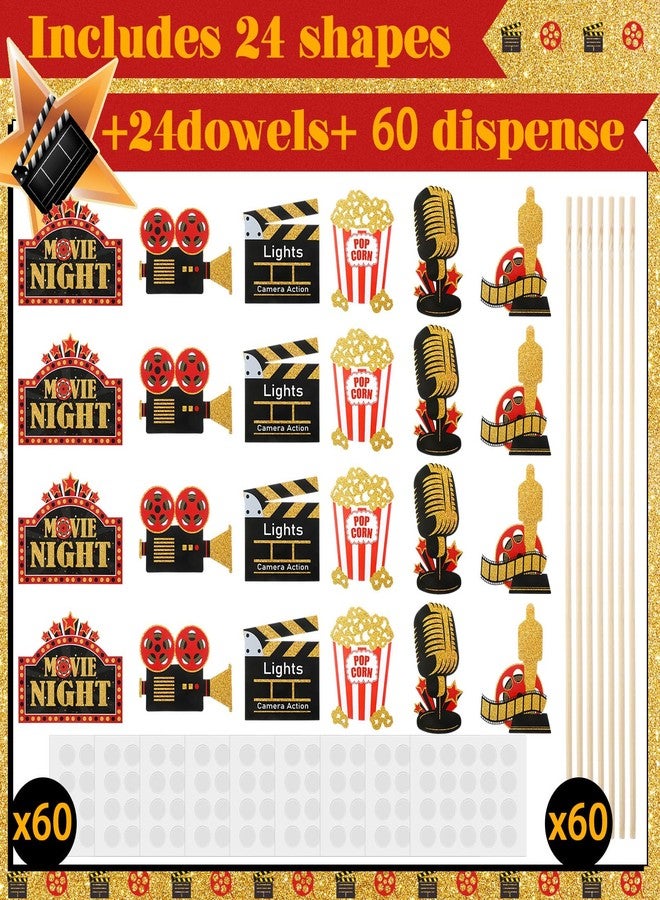 Weekgrat 24 Pieces Movie Party Decorations Red Carpet Party Centerpiece Sticks Table Toppers Movie Theme Decor Film Festival Theme Printing for Movie Night Party Supplies - Image 3